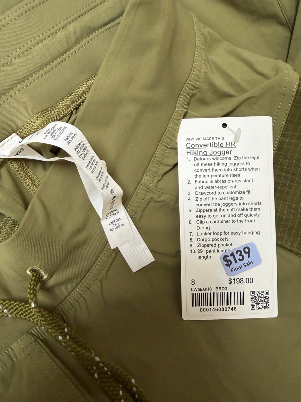 NWT Lululemon Olive Green Hiking Jogger Pants - Picture 5 of 7